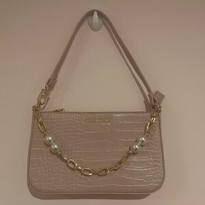 Light Pink Anne Klein Tan and Gold Shoulder Bag with Chain Detail